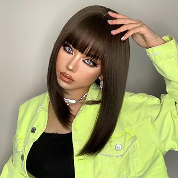 DILLARDS Maeau - Wigs For Women Long Brown Wig Straight Ombre Wigs Natural Looking Synthetic Wig Fancy Dress Wig Short Bob Wigs For Daily Party Cosplay, Brown 2 - Image 3